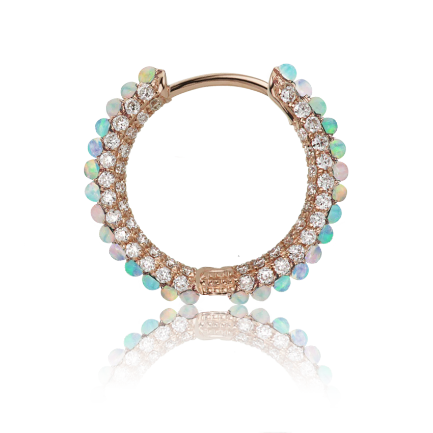 Opal and Diamond Pavé Hoop Earring (Bottom Hinge) - Image 32