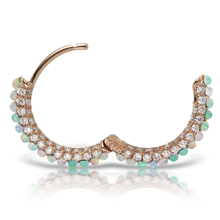 Opal and Diamond Pavé Hoop Earring (Bottom Hinge) - Image 33