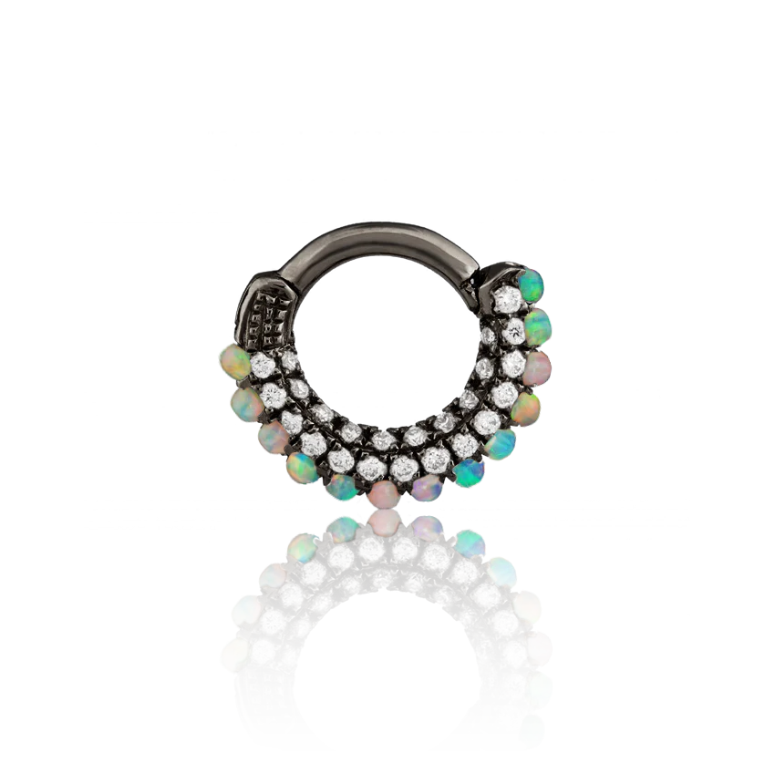 Opal and Diamond Pavé Hoop Earring (Bottom Hinge) - Image 35