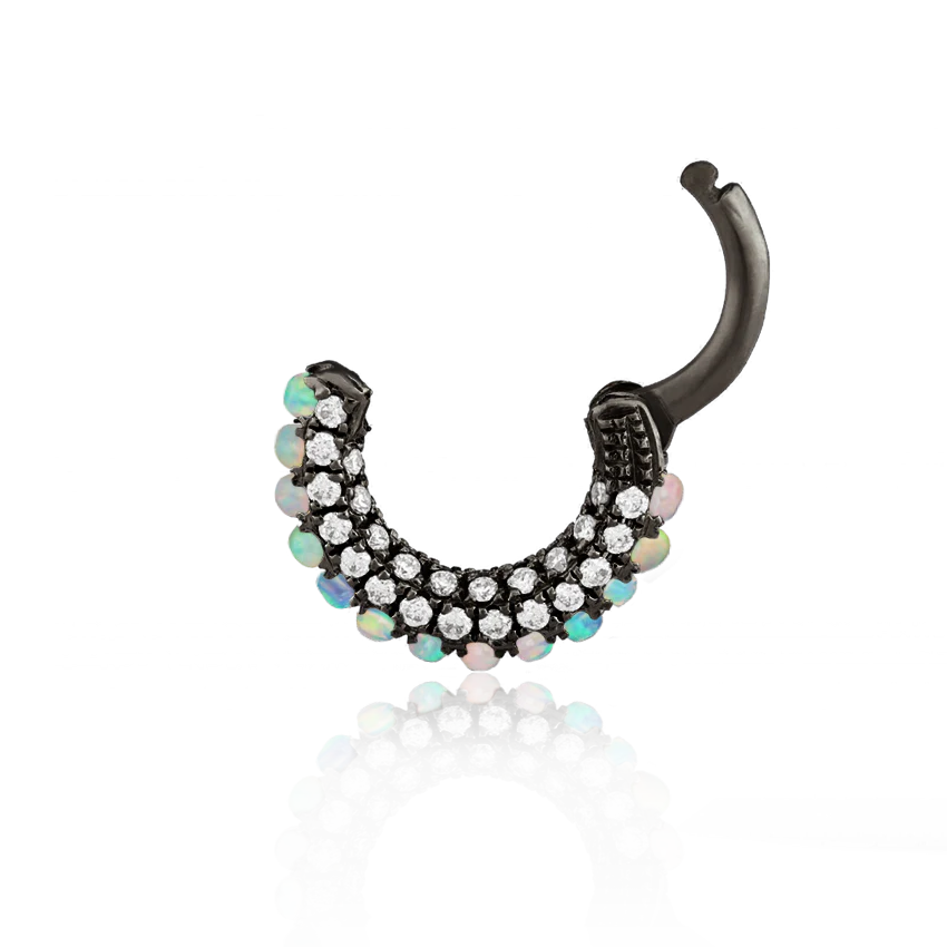 Opal and Diamond Pavé Hoop Earring (Bottom Hinge) - Image 36