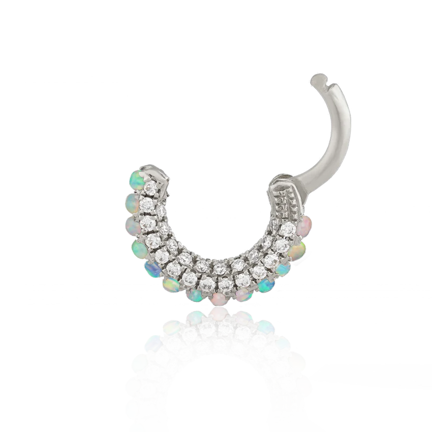Opal and Diamond Pavé Hoop Earring (Bottom Hinge) - Image 4