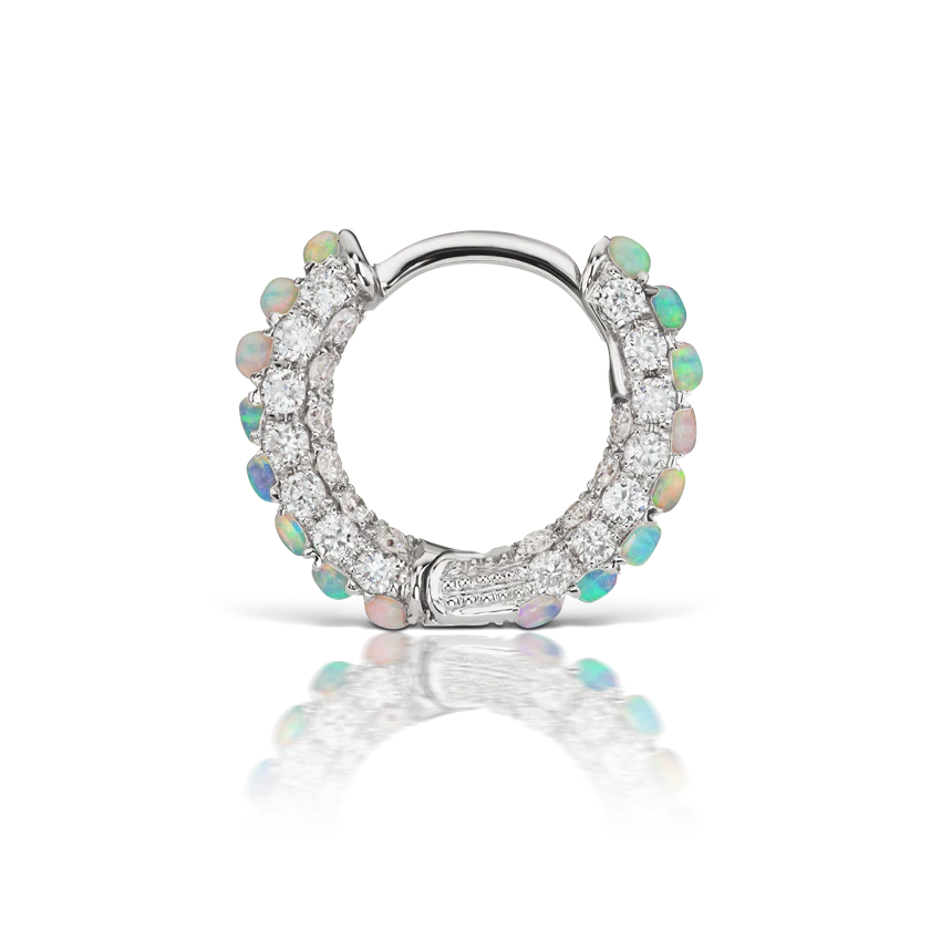Opal and Diamond Pavé Hoop Earring (Bottom Hinge) - Image 6