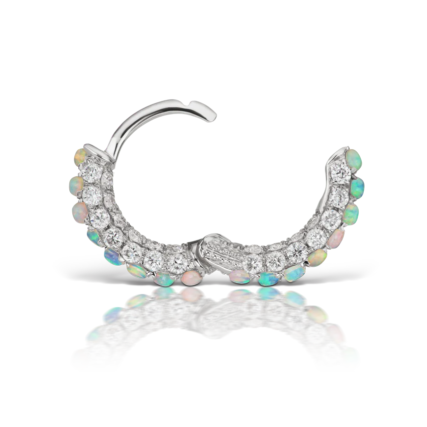 Opal and Diamond Pavé Hoop Earring (Bottom Hinge) - Image 7