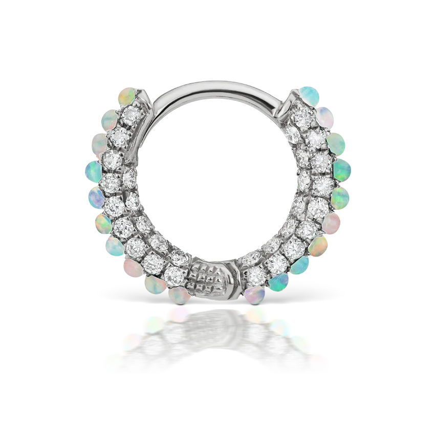 Opal and Diamond Pavé Hoop Earring (Bottom Hinge) - Image 8