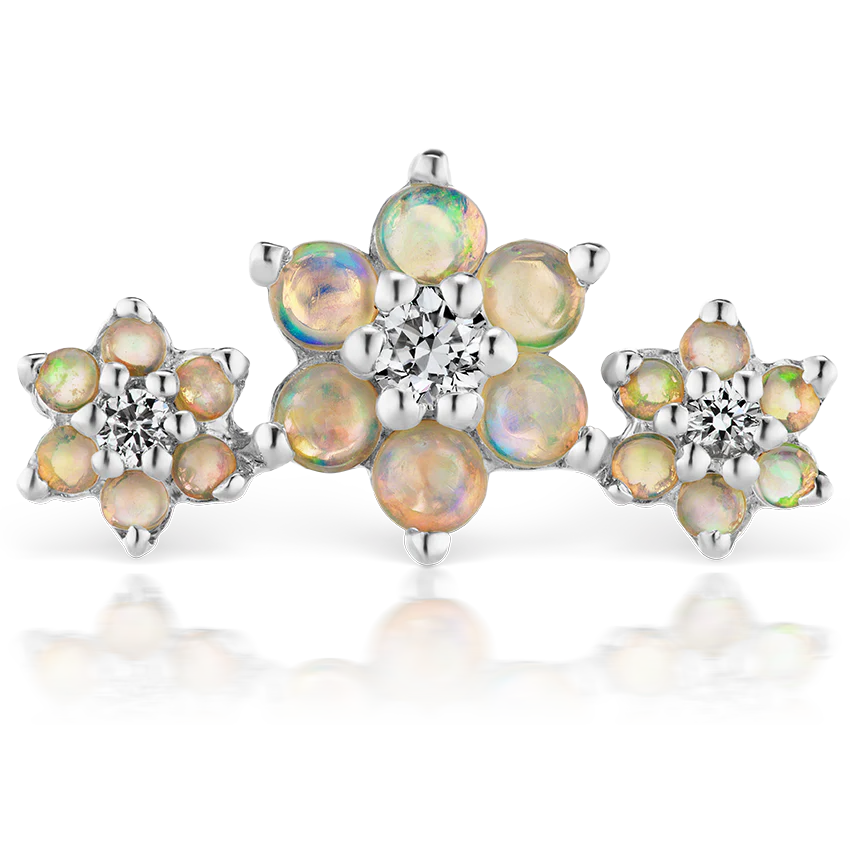 Opal and Diamond Three Flower Garland Threaded Stud Earring With Titanium Backing - Image 3