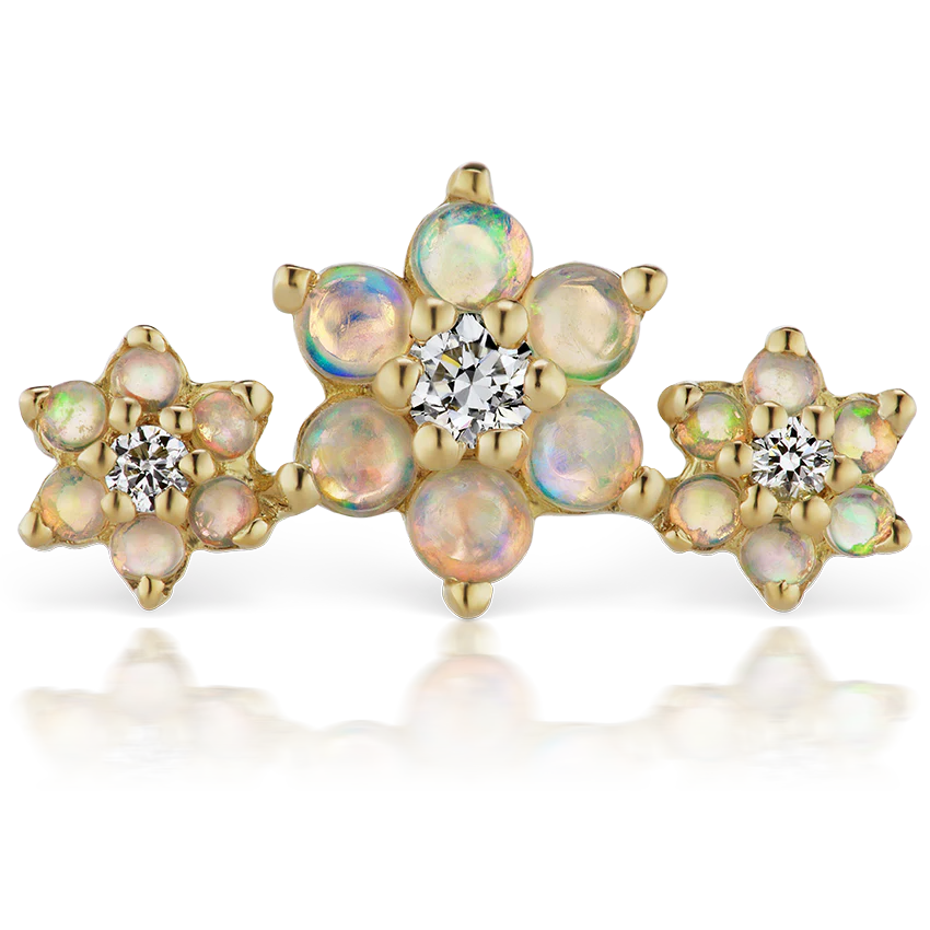 Opal and Diamond Three Flower Garland Threaded Stud Earring With Titanium Backing - Image 5