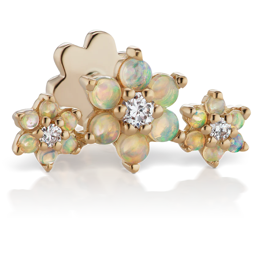 Opal and Diamond Three Flower Garland Threaded Stud Earring With Titanium Backing - Image 6