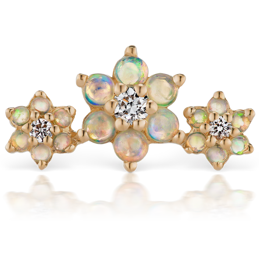 Opal and Diamond Three Flower Garland Threaded Stud Earring With Titanium Backing - Image 7