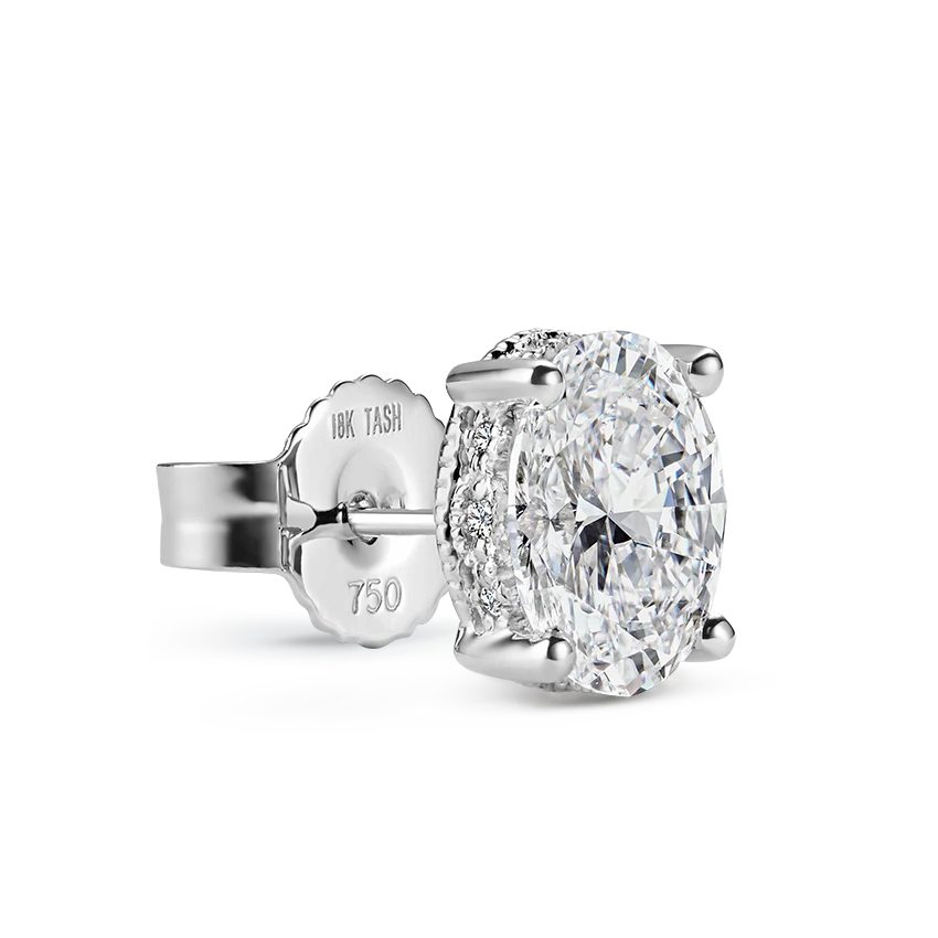 Oval Diamond Engraved Stud Earring - Image 4
