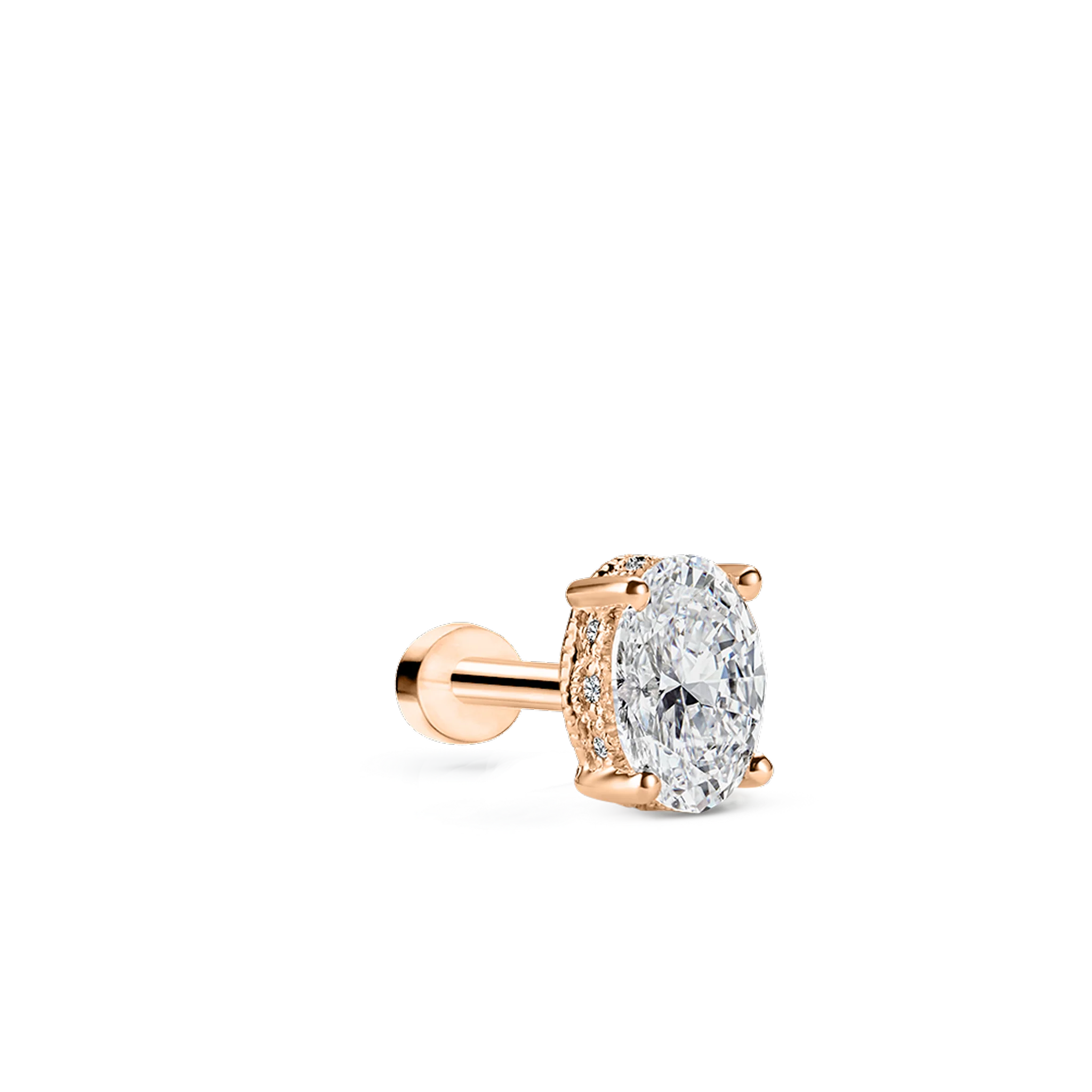 Oval Diamond Engraved Threaded Stud Earring - Image 11