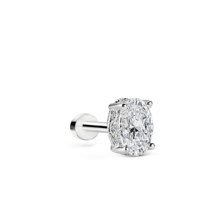 Oval Diamond Engraved Threaded Stud Earring - Image 2
