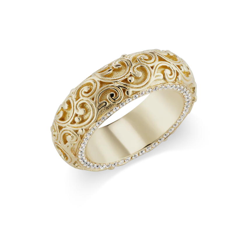 Pavé Diamond and Engraved Finger Ring - Image 11