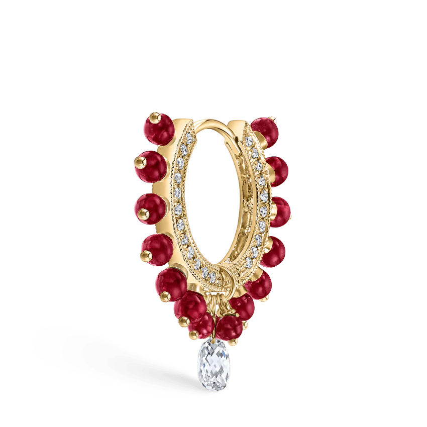 Pavé Diamond Ruby Coronet with Diamond Briolette Hoop Earring - Image 2