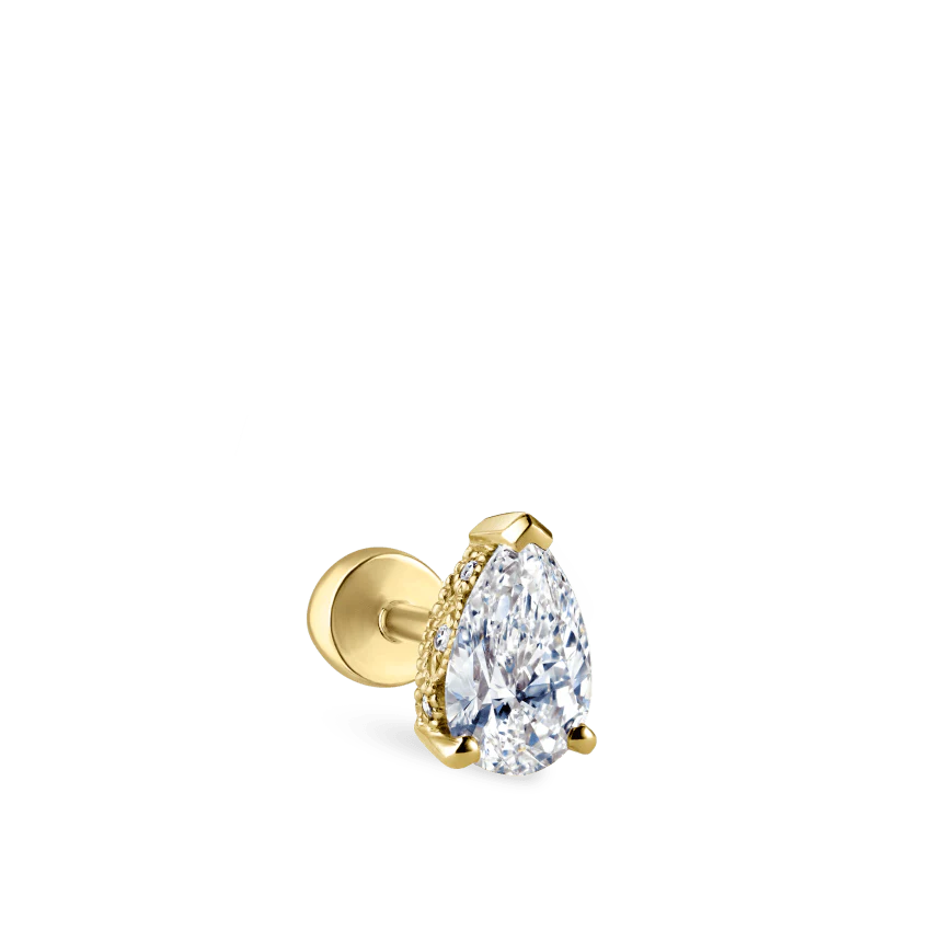 Pear Diamond Threaded Stud Earring, Diamond Back - Image 11