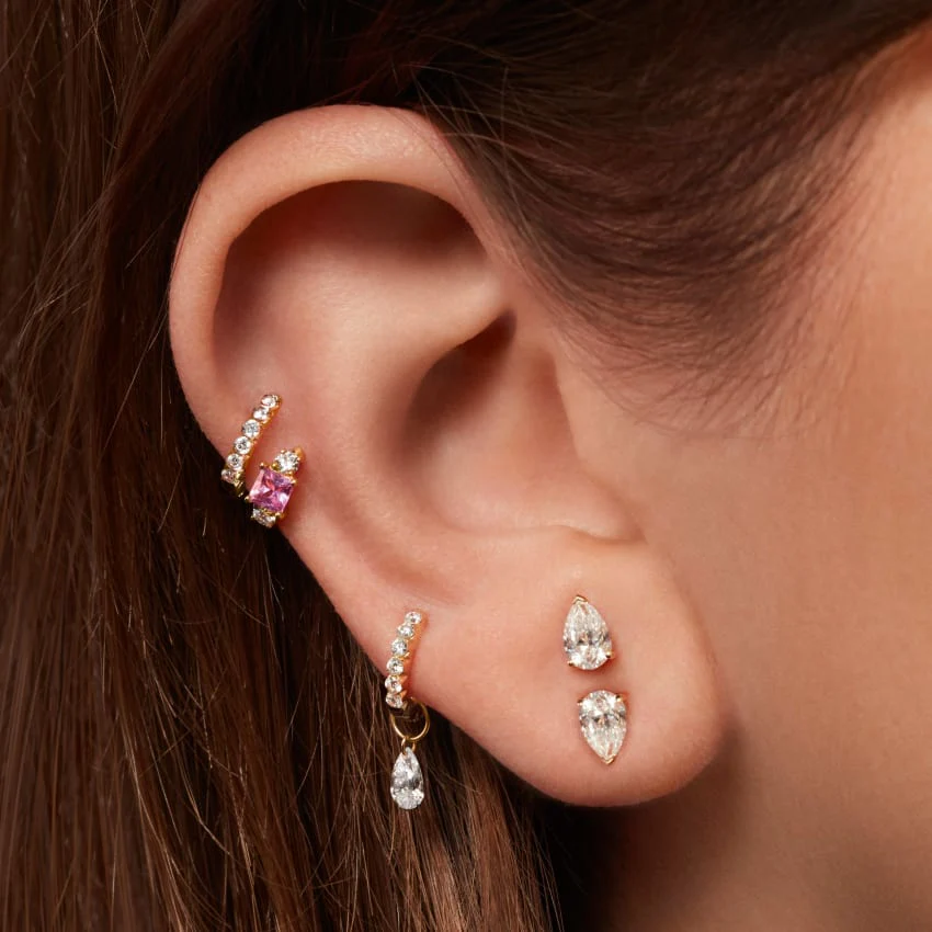 Pear Diamond Threaded Stud Earring, Diamond Back - Image 13