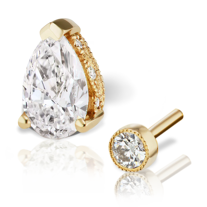 Pear Diamond Threaded Stud Earring, Diamond Back - Image 18