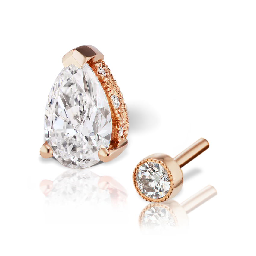 Pear Diamond Threaded Stud Earring, Diamond Back - Image 21