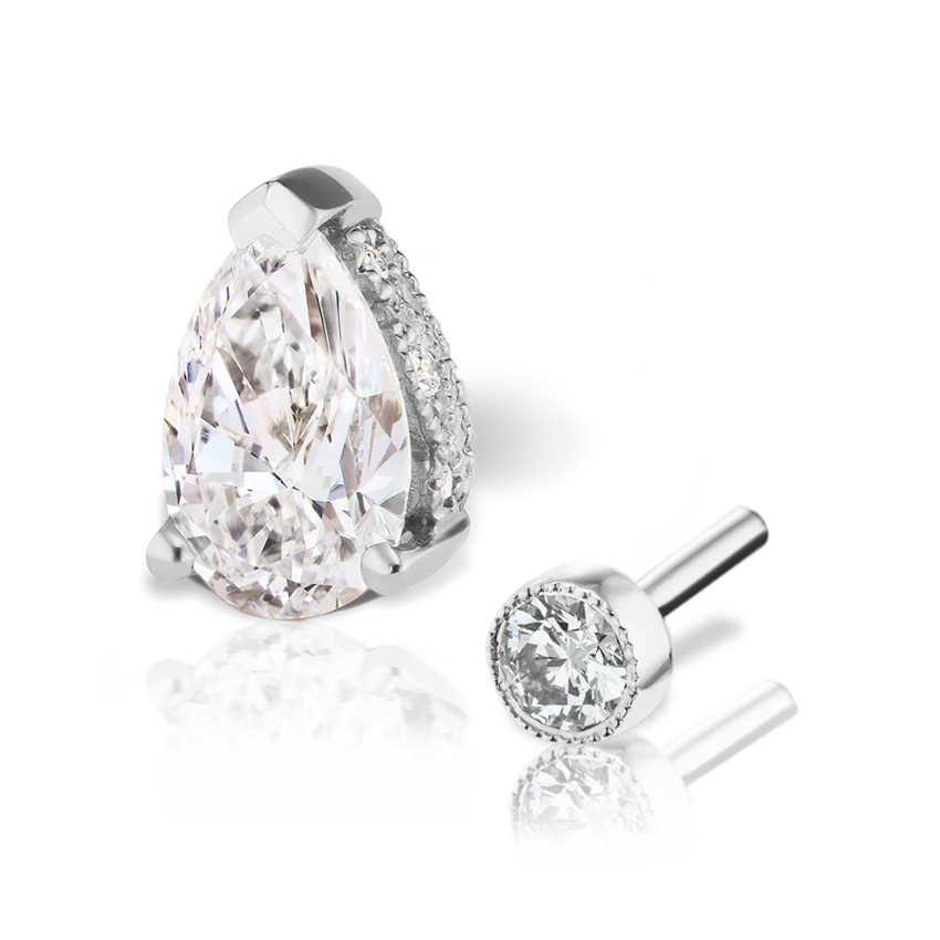 Pear Diamond Threaded Stud Earring, Diamond Back - Image 3
