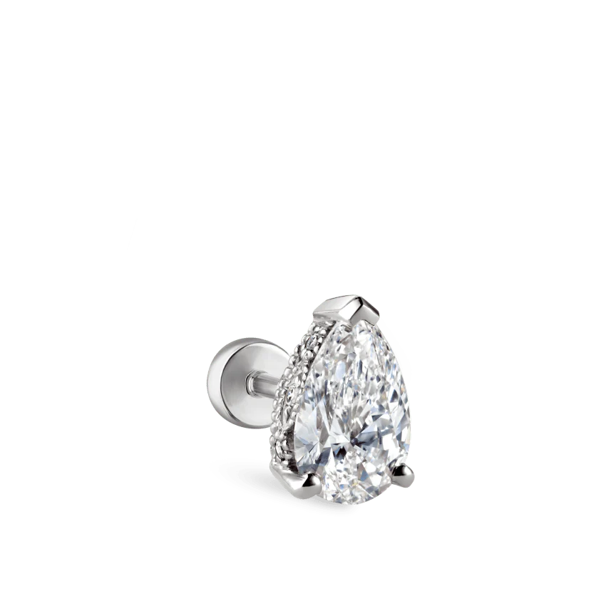 Pear Diamond Threaded Stud Earring, Diamond Back - Image 8