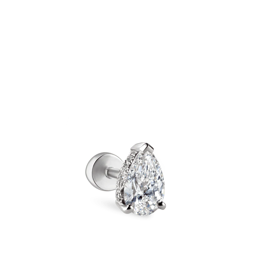 Pear Diamond Threaded Stud Earring, Diamond Back With Titanium Backing - Image 2