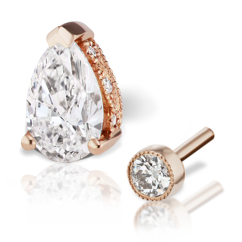 Pear Diamond Threaded Stud Earring, Diamond Back With Titanium Backing - Image 27