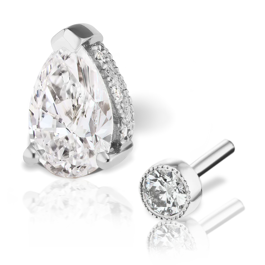 Pear Diamond Threaded Stud Earring, Diamond Back With Titanium Backing - Image 9