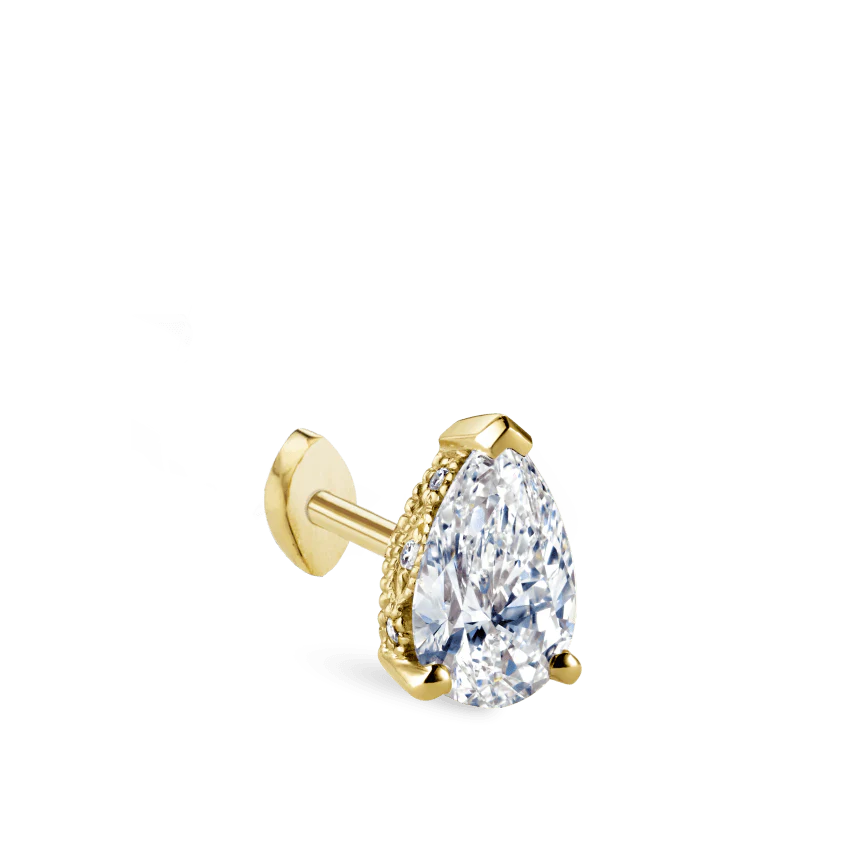 Pear Diamond Threaded Stud Earring, Marquise Diamond Back - Image 12
