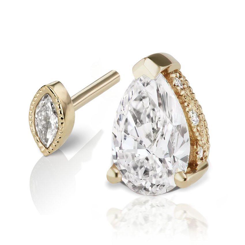 Pear Diamond Threaded Stud Earring, Marquise Diamond Back - Image 13
