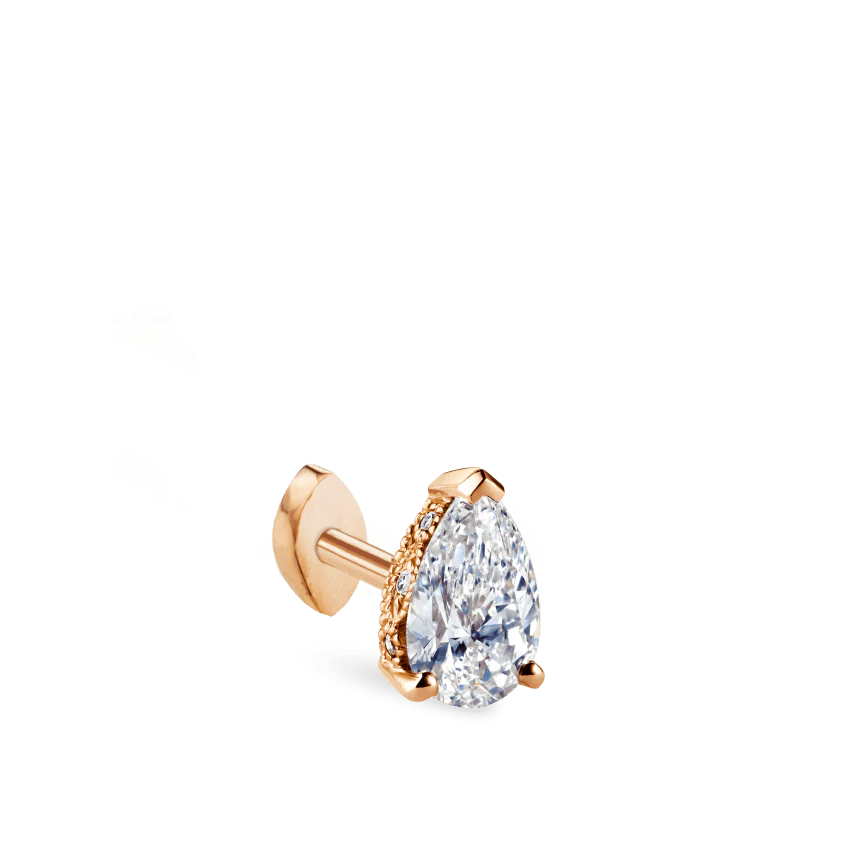 Pear Diamond Threaded Stud Earring, Marquise Diamond Back - Image 14