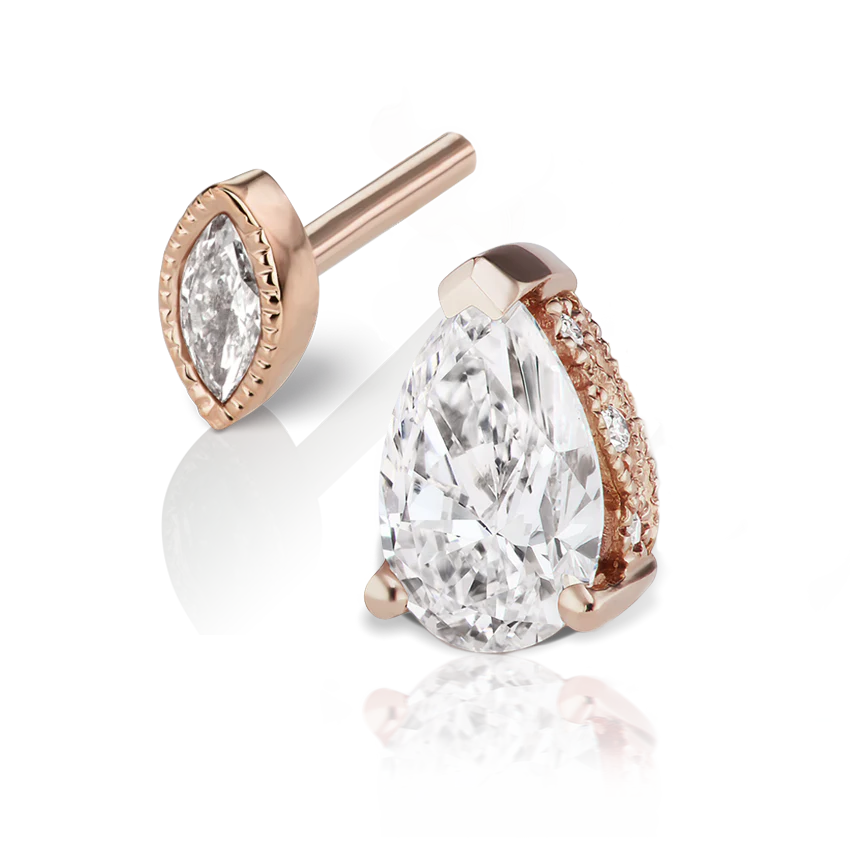 Pear Diamond Threaded Stud Earring, Marquise Diamond Back - Image 15