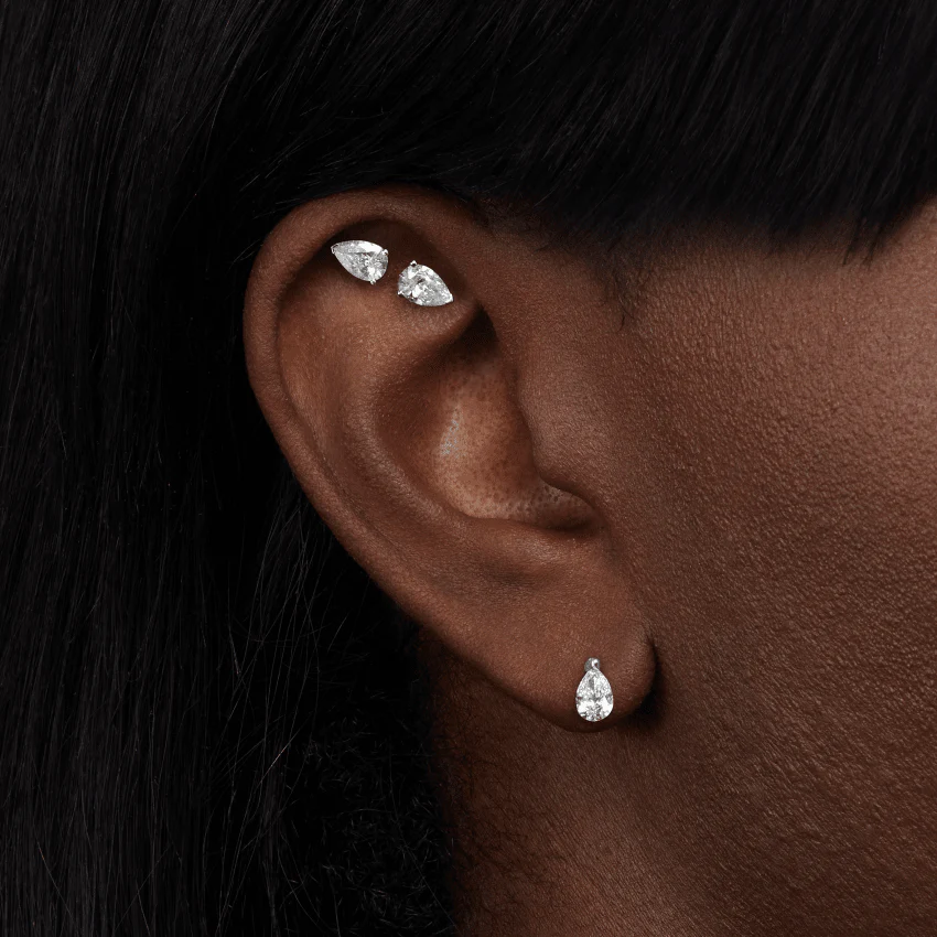 Pear Diamond Threaded Stud Earring, Marquise Diamond Back - Image 16