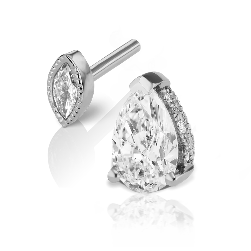 Pear Diamond Threaded Stud Earring, Marquise Diamond Back - Image 3