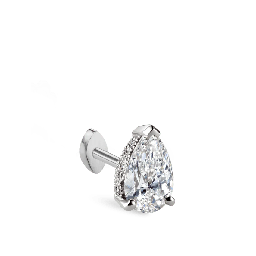 Pear Diamond Threaded Stud Earring, Marquise Diamond Back - Image 6