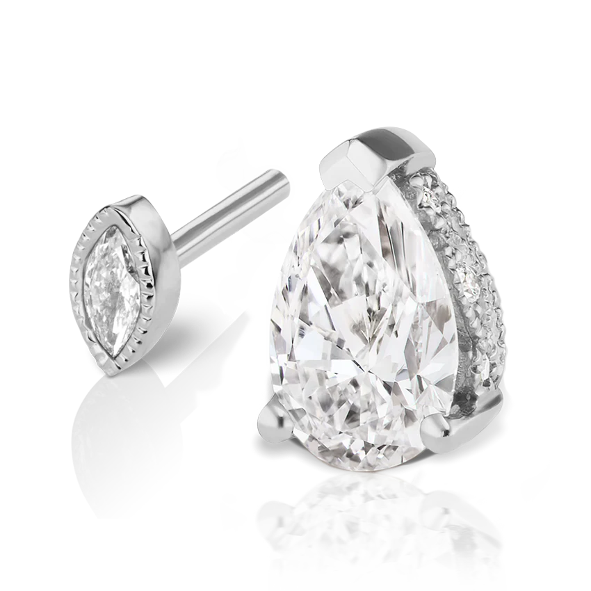 Pear Diamond Threaded Stud Earring, Marquise Diamond Back - Image 7