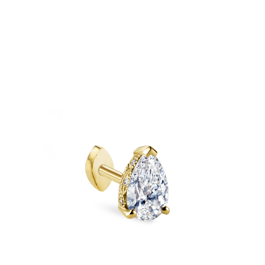 Pear Diamond Threaded Stud Earring, Marquise Diamond Back - Image 8