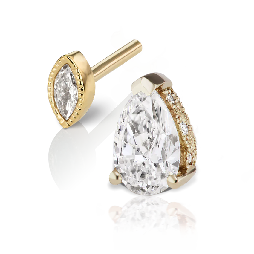 Pear Diamond Threaded Stud Earring, Marquise Diamond Back - Image 9