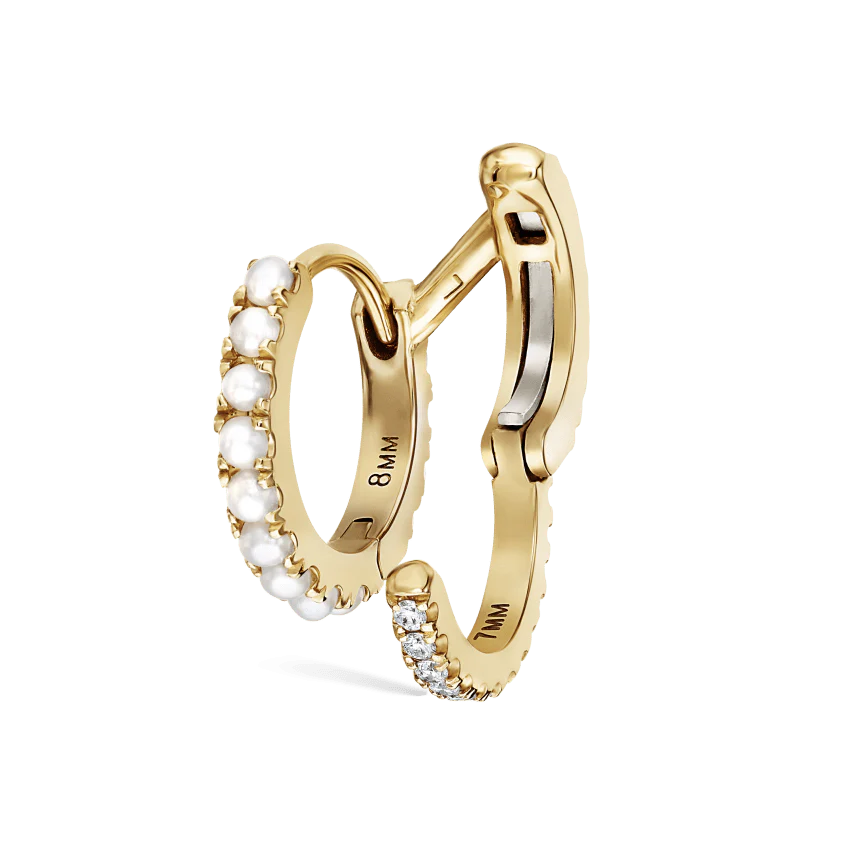 Pearl and Diamond Double Eternity Linked Hoop Earring and Cuff - Image 13