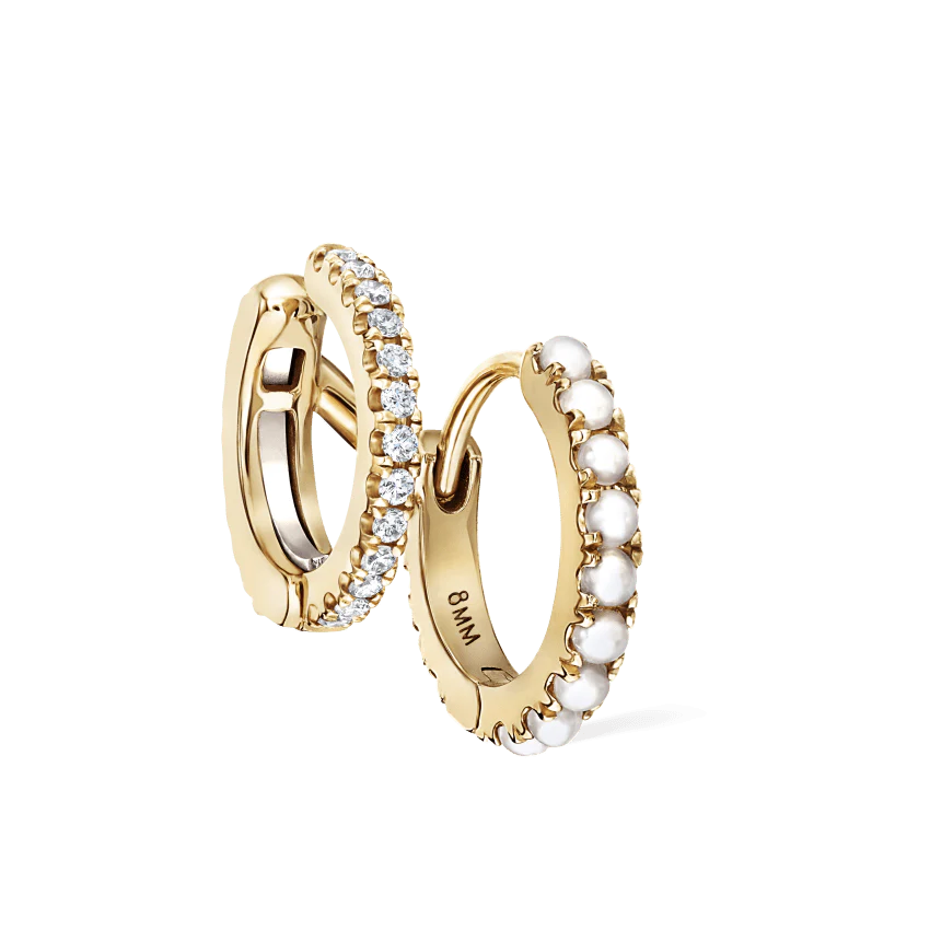 Pearl and Diamond Double Eternity Linked Hoop Earring and Cuff - Image 16