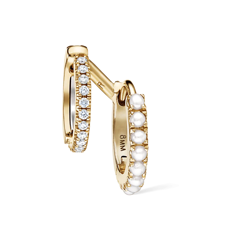 Pearl and Diamond Double Eternity Linked Hoop Earring and Cuff - Image 17