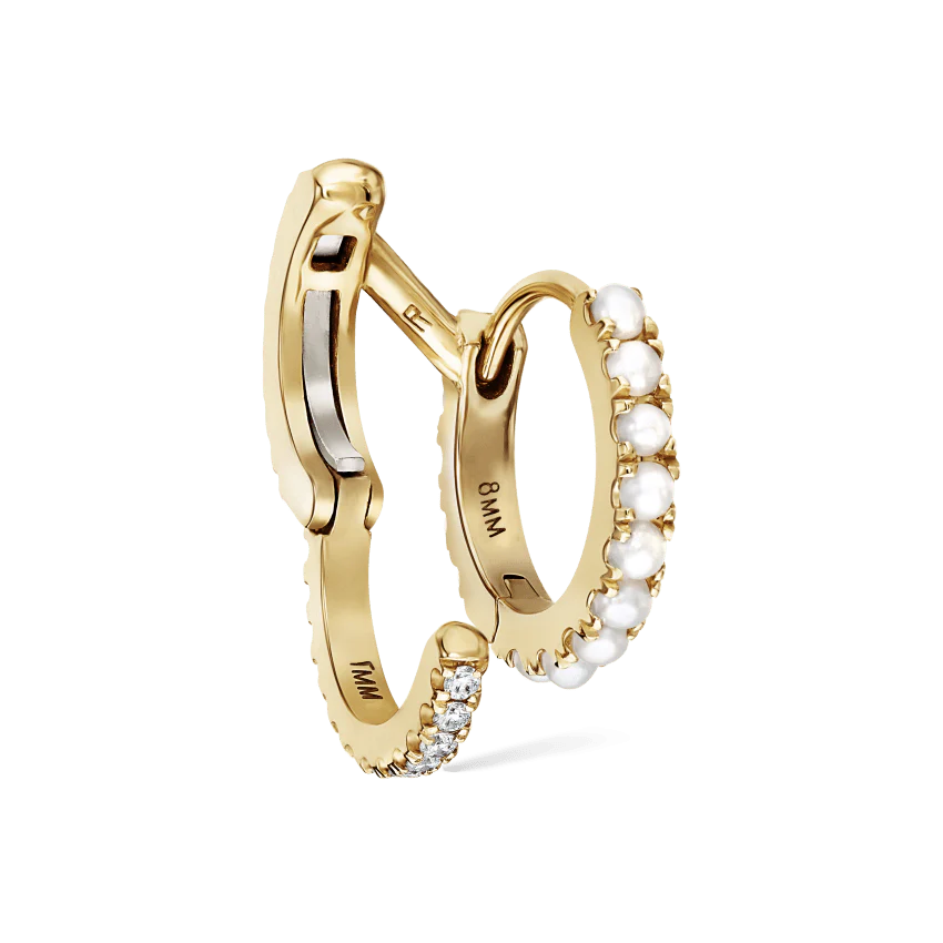 Pearl and Diamond Double Eternity Linked Hoop Earring and Cuff - Image 18