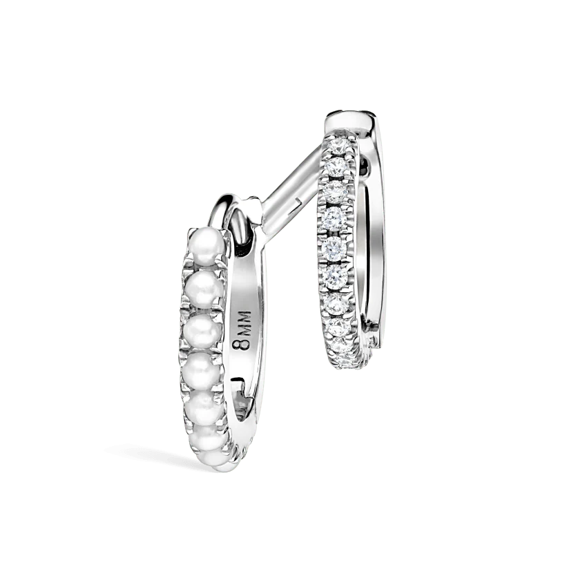 Pearl and Diamond Double Eternity Linked Hoop Earring and Cuff - Image 3
