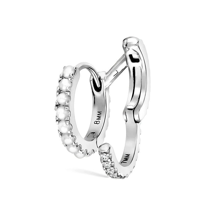 Pearl and Diamond Double Eternity Linked Hoop Earring and Cuff - Image 4