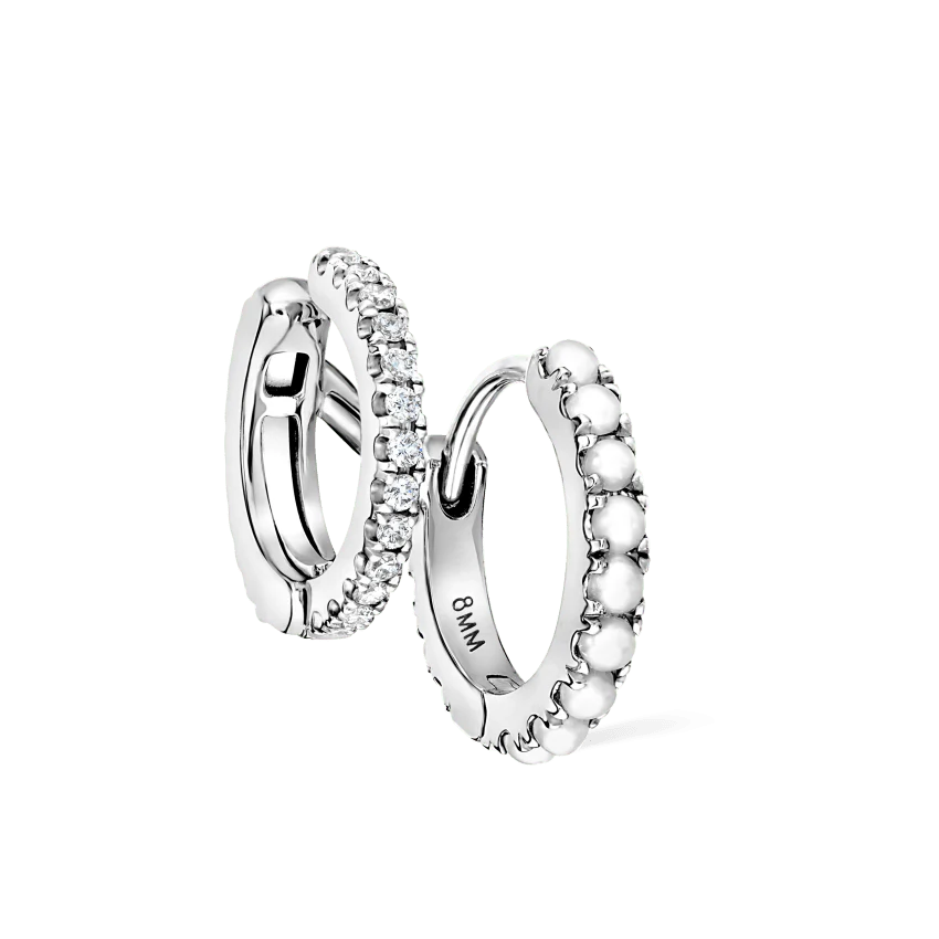 Pearl and Diamond Double Eternity Linked Hoop Earring and Cuff - Image 7