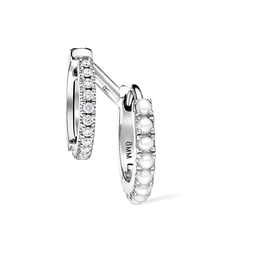 Pearl and Diamond Double Eternity Linked Hoop Earring and Cuff - Image 8