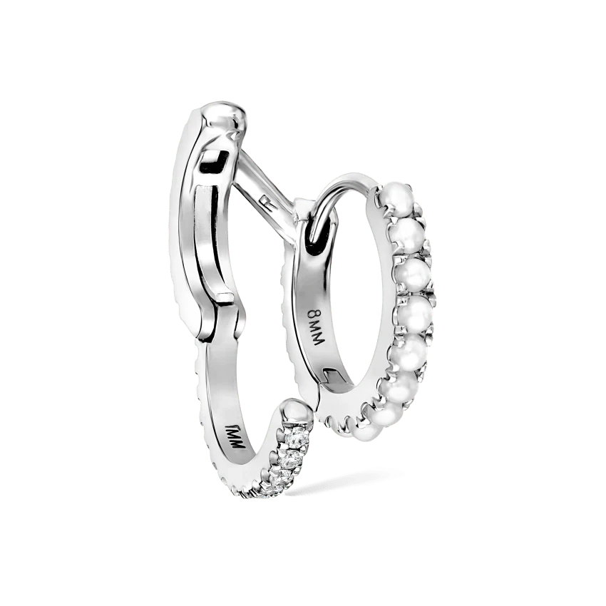 Pearl and Diamond Double Eternity Linked Hoop Earring and Cuff - Image 9