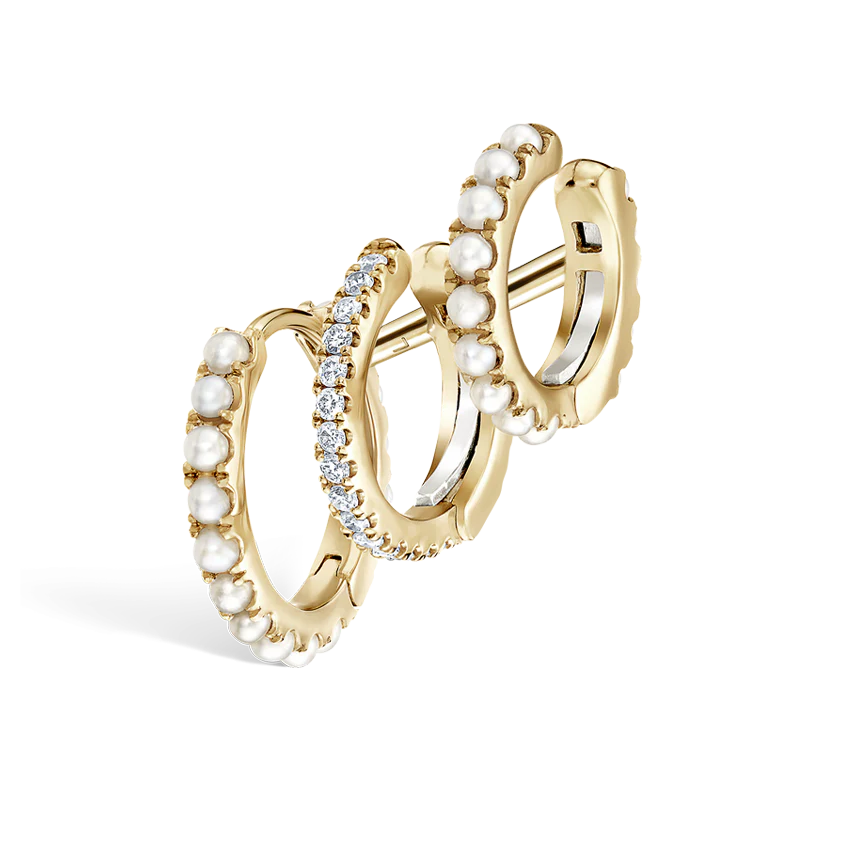Pearl and Diamond Triple Linked Eternity Hoop Earring and Cuffs - Image 10
