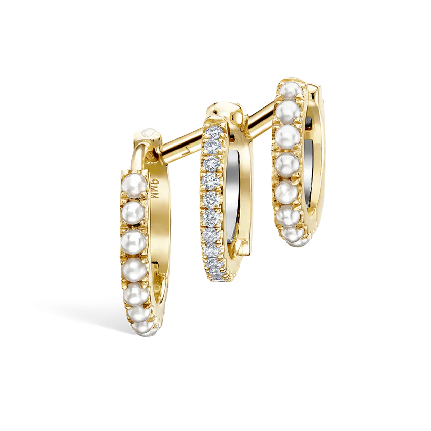 Pearl and Diamond Triple Linked Eternity Hoop Earring and Cuffs - Image 11