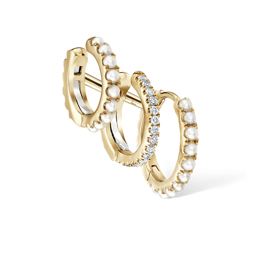 Pearl and Diamond Triple Linked Eternity Hoop Earring and Cuffs - Image 14