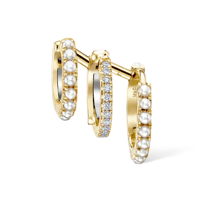 Pearl and Diamond Triple Linked Eternity Hoop Earring and Cuffs - Image 15