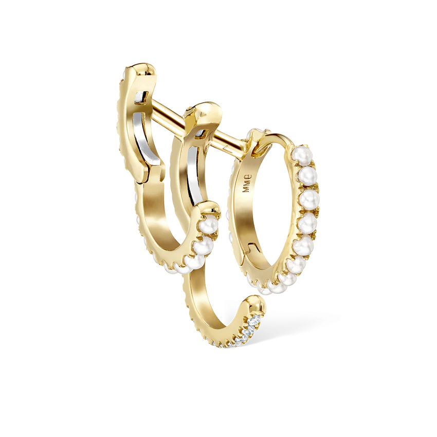 Pearl and Diamond Triple Linked Eternity Hoop Earring and Cuffs - Image 16